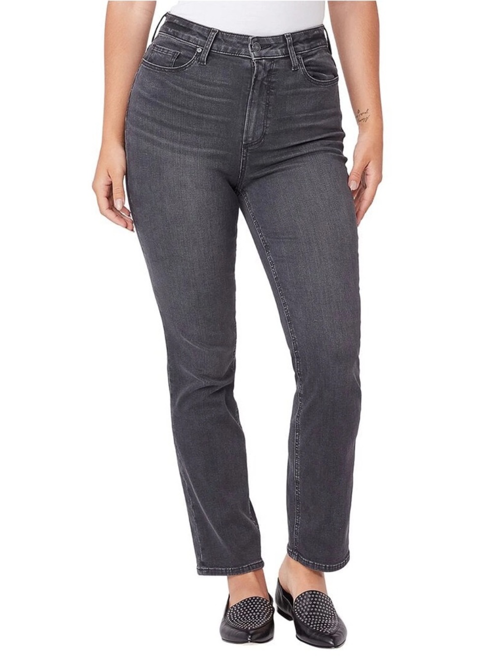 Paige Accent High Rise Straight Jeans Dark Magnet Black Wash SZ 28